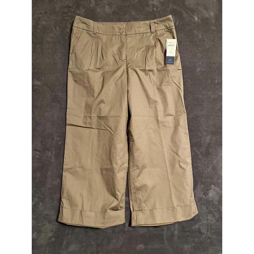 Coldwater Creek Pants Women 16 Khaki Tan Natural Waist Cropped Casual Twill NWT